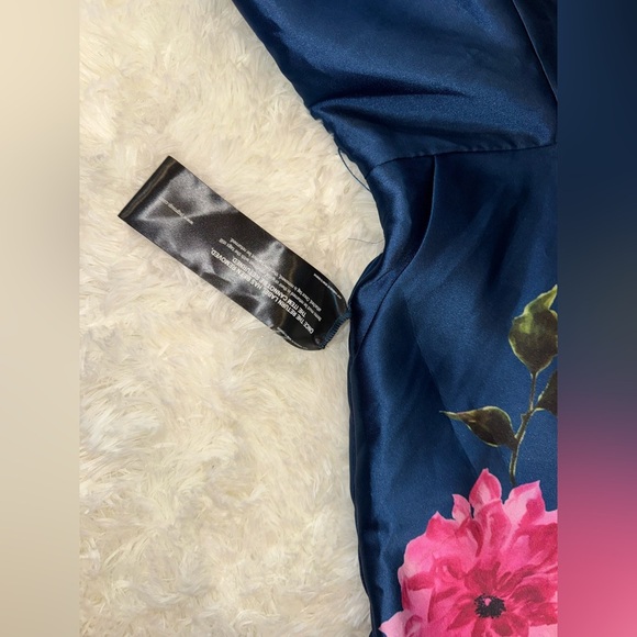 NWOT Kay Unger Ina Floral Belted midi Dark Ink/ French Rose Dress sz 14 - Picture 4 of 7